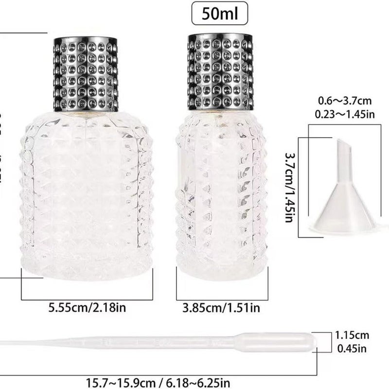 JJKMALL 50ml/1.7oz Refillable Perfume Atomizer Bottle - Thick Clear Glass, Fine Mist Spray for Luxury Fragrances & Aftershaves (Includes Funnel, Dropper, Storage Bag) - Image 2